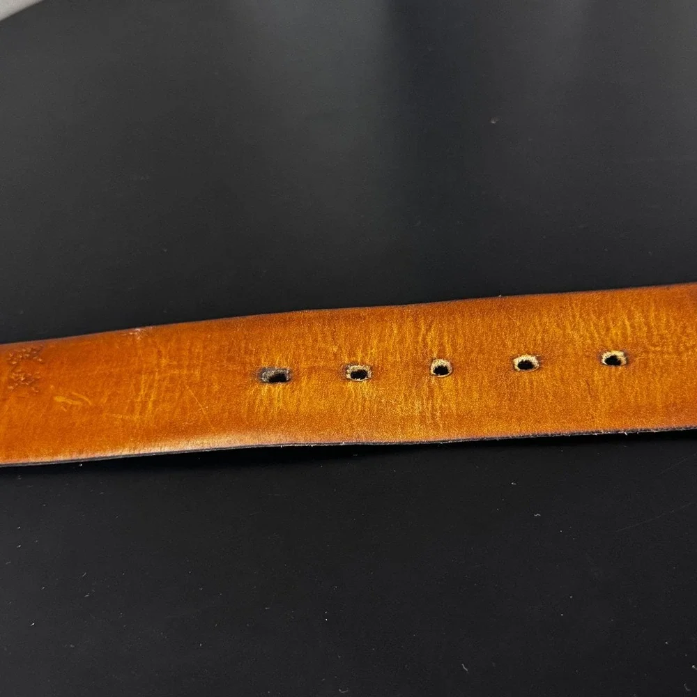 RARE Antique Reddish Dark Brown Grain Calf Leather Belt‎ Silver Buckle Mens 34